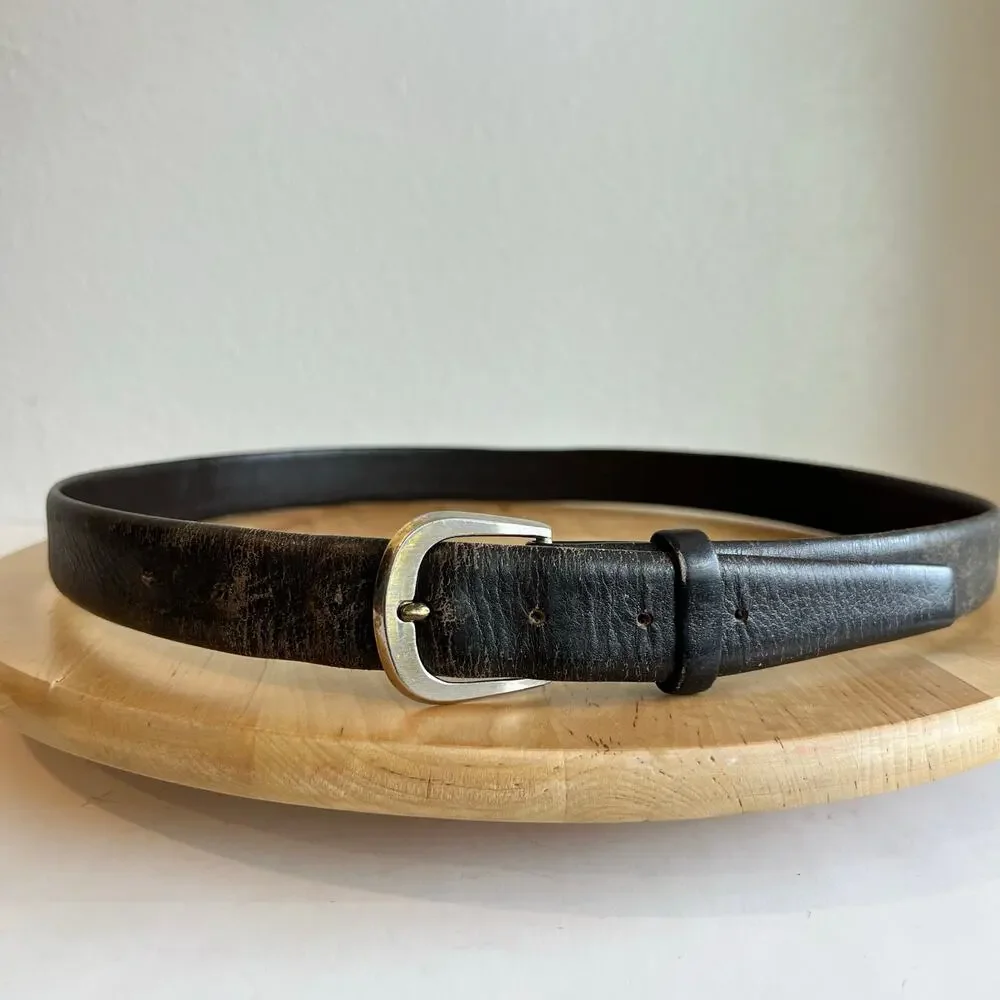 Vintage Brown Worn Calf Harness Genuine Leather Silver Buckle Belt Size Large